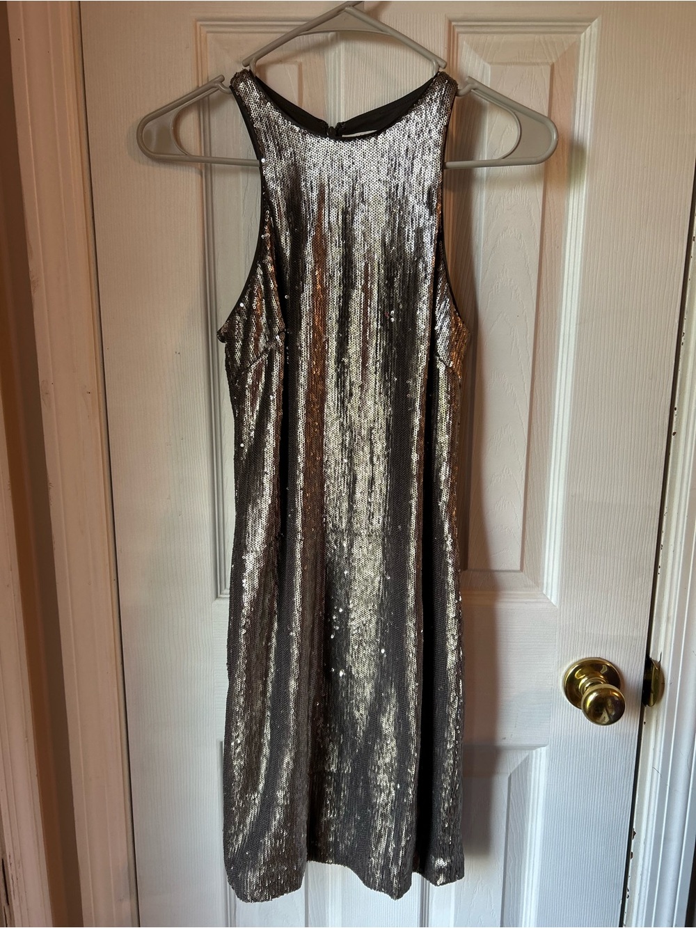 Halston Heritage Silver Sequin Midi Dress